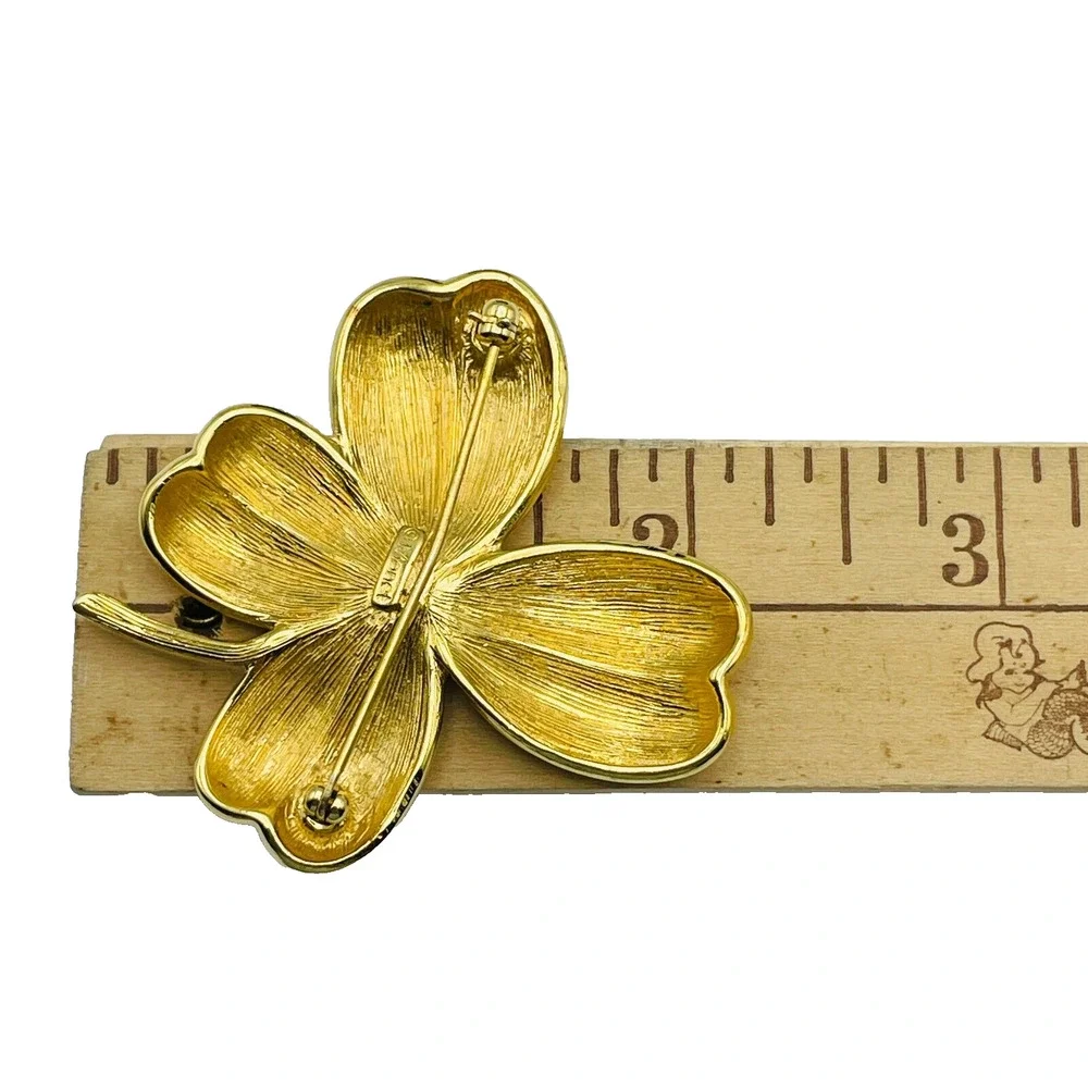 Classic Monet Gold Tone Lucky Four Leaf Clover Shamrock Brooch 2 in Pin Vintage